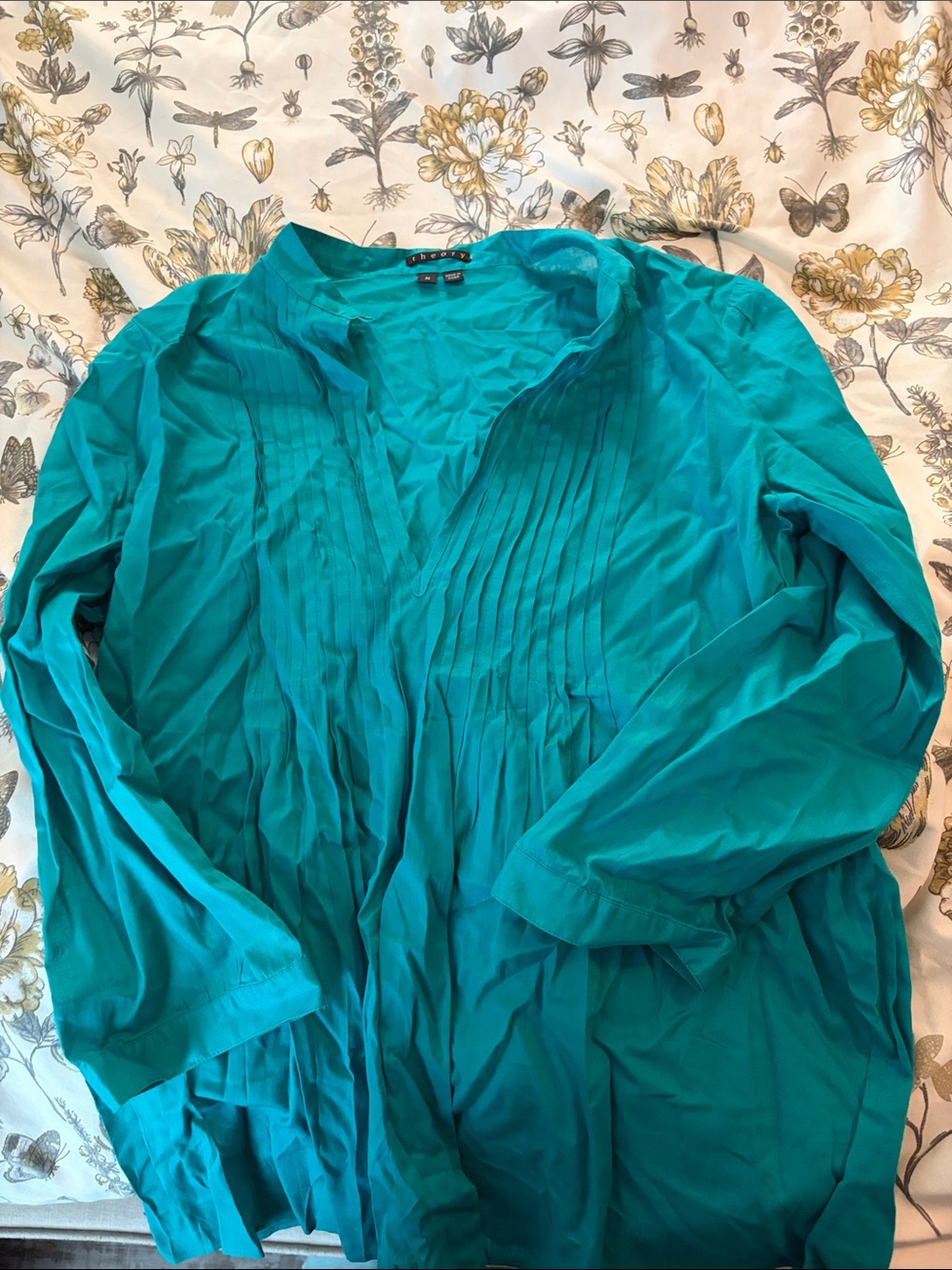 Theory Women's Teal Pleated Lightweight top